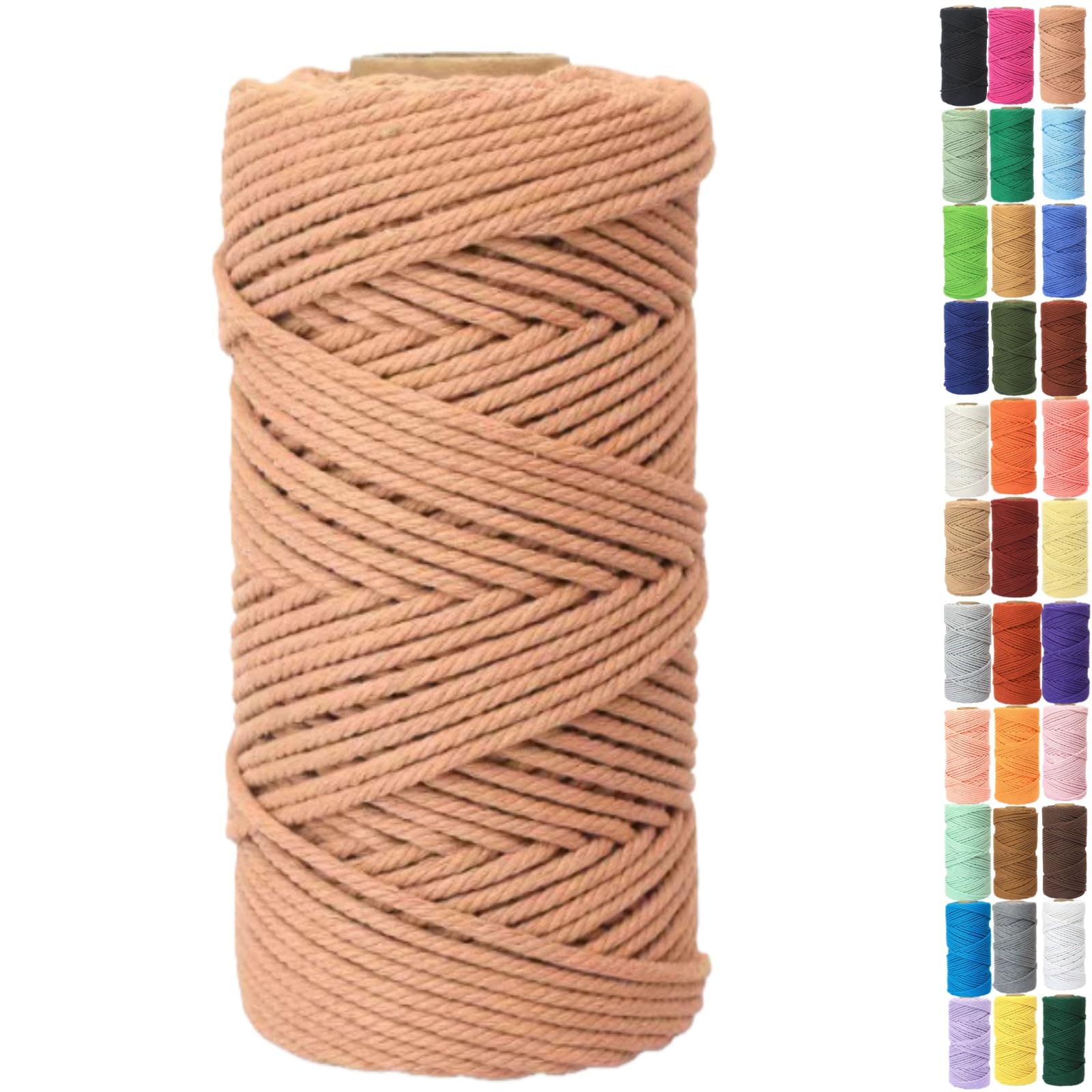 Binwat Macrame Cord Thick Natural Cotton Cord DIY Crafts Yarn Thread Twisted Spool Twine String Cotton Rope for Wall Hanging,Plant Hangers,Knitting,Decorative Projects 4mm x100m (Brick red)