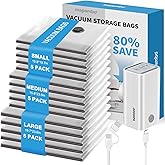 Mapambo Vacuum Storage Bags with -60000Pa USB Pump, 15 Pack Vacuum Seal Bags for Clothing Travel in 3 Sizes, Travel Vacuum Bags with Pump, Saving up to 80% of Luggage Space (15 Combo Size)