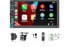 Double Din Car Stereo with 7" HD Touchscreen, Wireless Apple Carplay & Android Auto, Backup Camera, Bluetooth, SWC, Mirror Li