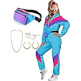Twistover Women 80's Tracksuit Set Windbreaker Outfits with Hip Hop Costume Accessories Long Sleeve Zipper 90s Jumpsuit Set