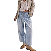 Zontroldy Women's Drawstring Mid Waisted Wide Leg Jeans Loose Fit Straight Leg Denim Pants with Pockets