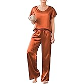 Ekouaer Women's Satin Silky Pajama Set 2 Piece Short Sleeve Shirt with Long Pants Pjs Sets Soft PJ Loungewear S-XXL