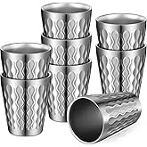 Mimorou 8 Pack 8.8oz Stainless Steel Cups Pint Cup Metal Double Layer Insulated Drinking Beer Water Tumbler Camping Reusable Stackable for Office Party Hot Cold Drink(Wave Pattern)