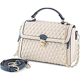 Woven Purses For Women Crossbody Bag Vegan Leather Hand Woven Handbag Shoulder Bag Top Handle Satchel Zip Cross Body Purse (Beige)