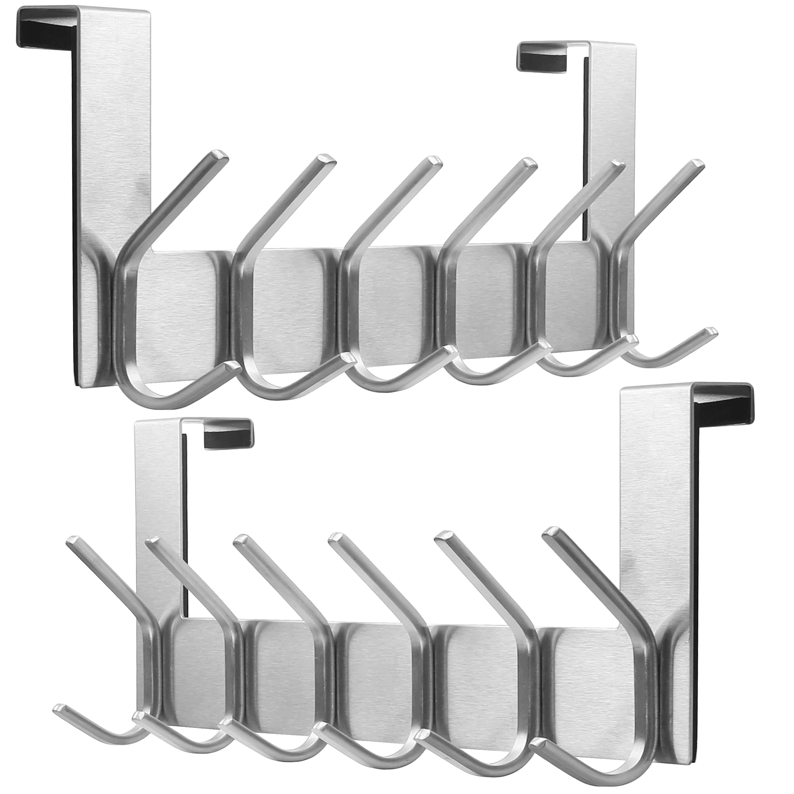 Dseap Over The Door Hook Hanger - 6 Hooks Over Door Coat Rack for Hanging Clothes Hat Towel, Brushed Nickel, 2 Packs