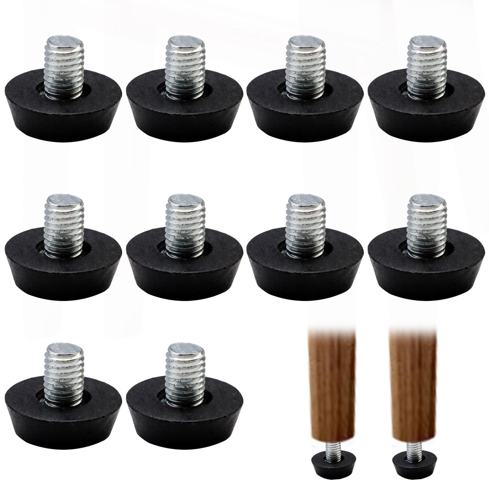 10Pcs Furniture Leveling Feet Adjustable Furniture Levelers M8 x 23mm Black Plastic Round Base Foot Screw Heavy Duty Leveling Feet Screw for Sofas Cabinets Desks Tables Chairs All Furniture legs