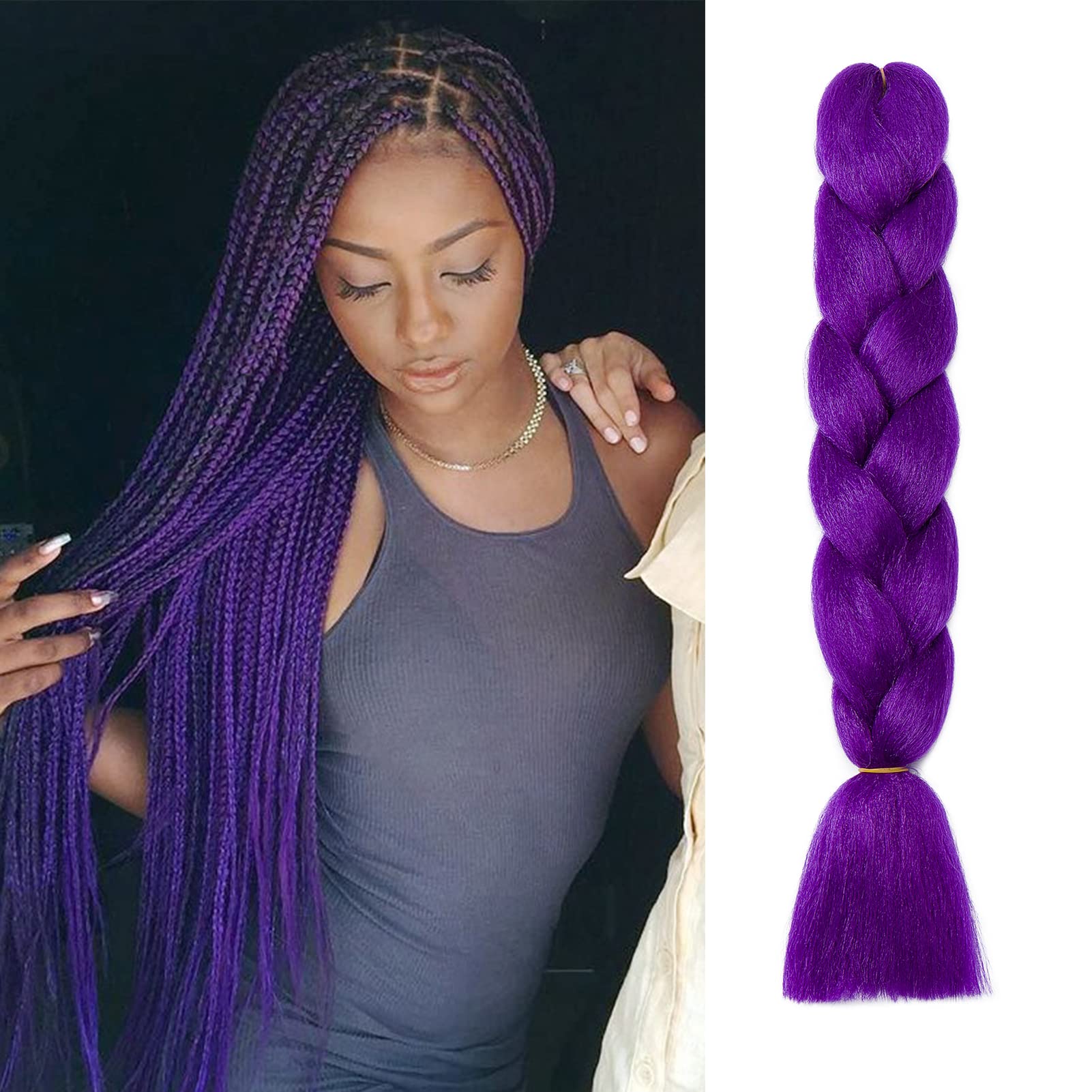24" Braiding Hair Extension Jumbo Braids Synthetic Crochet Hair Afro Box Braid Heat Resistent (Dark Purple)