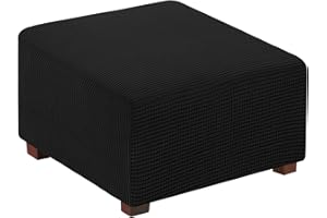 Flamingo P Stretch Ottoman Cover Square Ottoman Slipcovers Furniture Protector Folding Storage Stool Furniture Protector Soft Slipcover with Elastic Bottom (Small Size - Black)