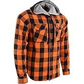 Milwaukee Leather MNG11642 Men's Flannel Plaid Orange and Black Long Sleeve Cotton Button Down Shirt w/Hoodie