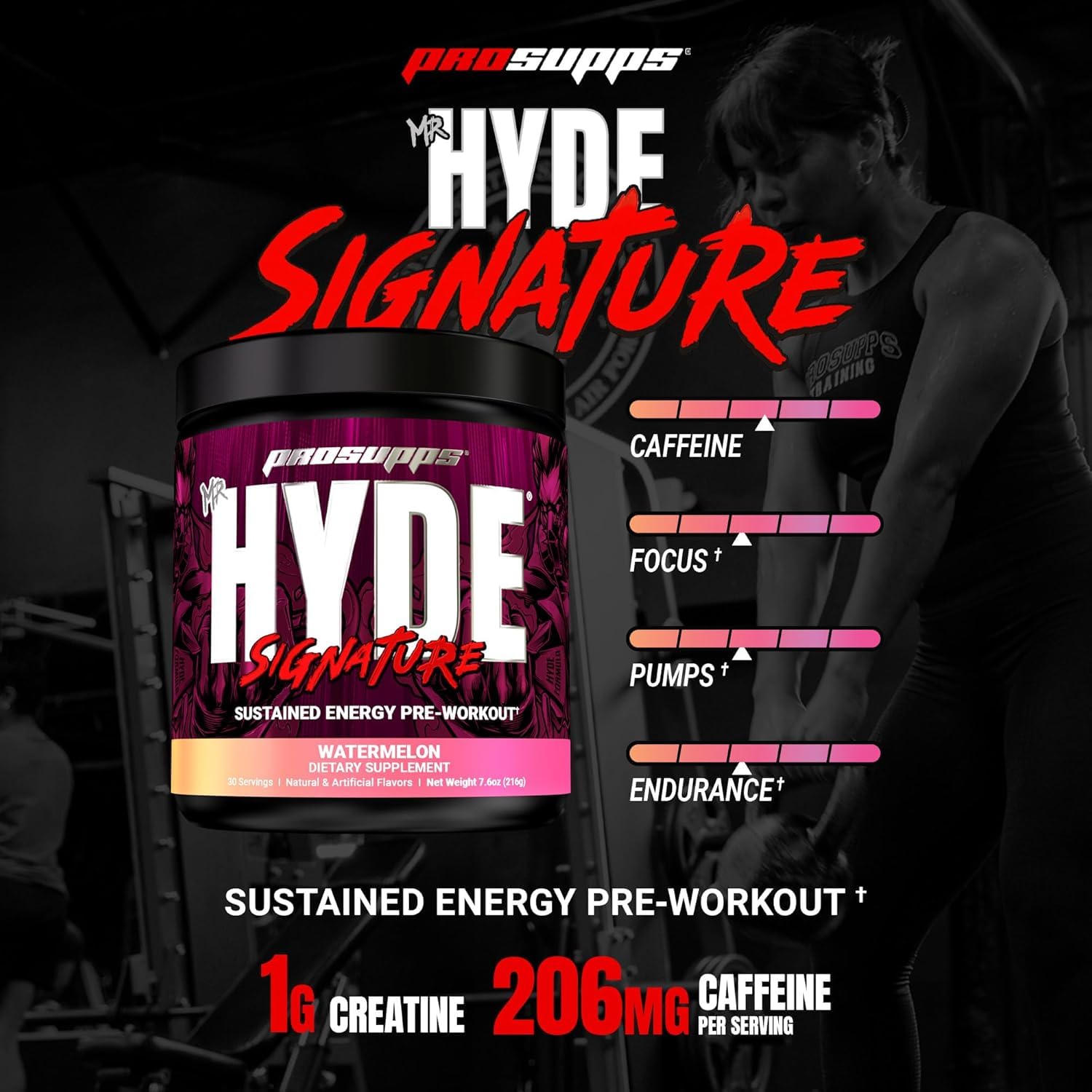 PROSUPPS Mr. Hyde Signature Pre Workout Powder with Creatine, Beta Alanine & Caffeine - Performance, Energy & Endurance - Clean Fitness & Gym Supplements for Men & Women (Watermelon, 30 Servings)