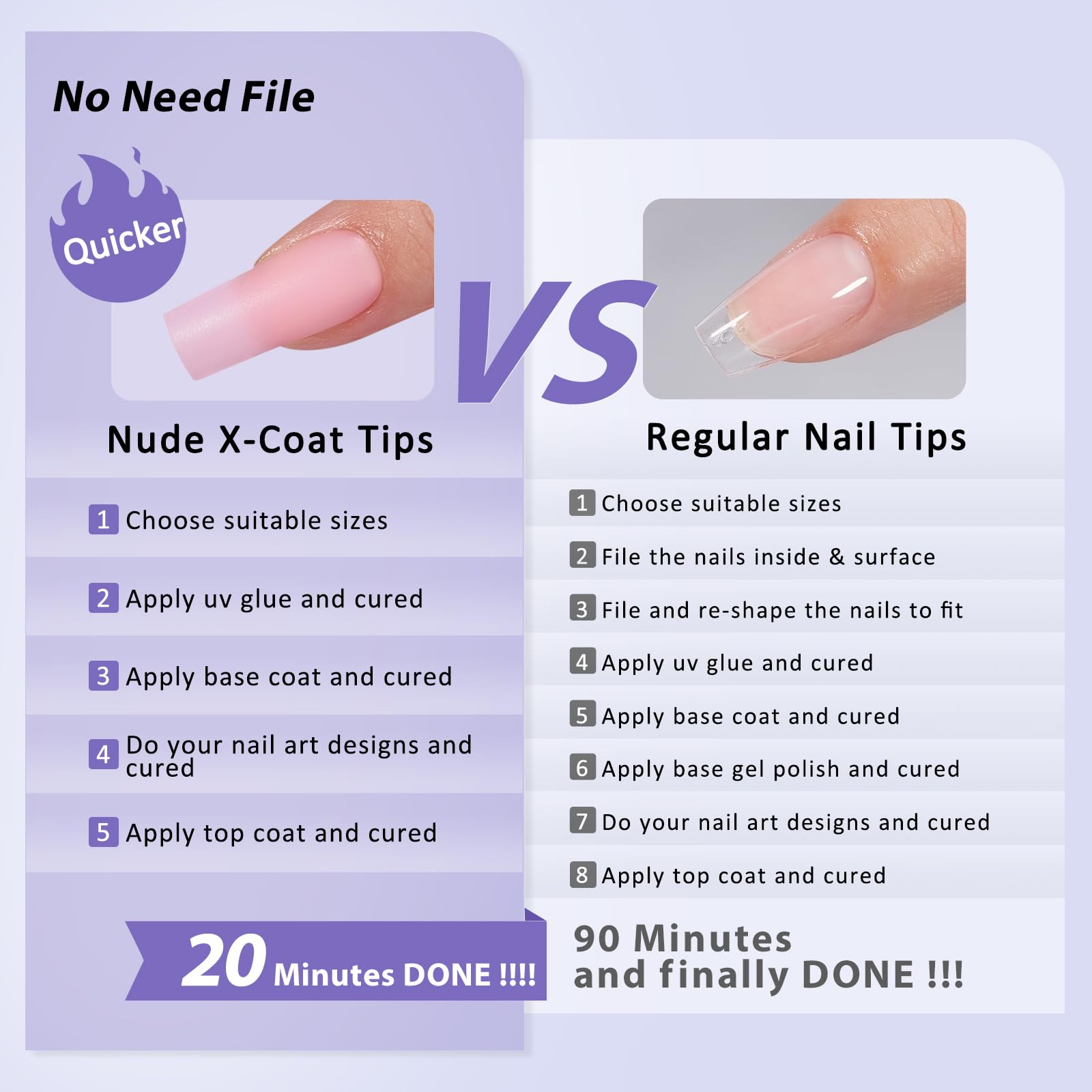 BTArtbox XCOATTIPS Soft Gel Nail Tips - Long Square Press On Nails Pink Colored Natural with Tip Primer Cover, One-Step Full Cover Fake Nails Gel Nails for Nail Extensions Art - Image 5