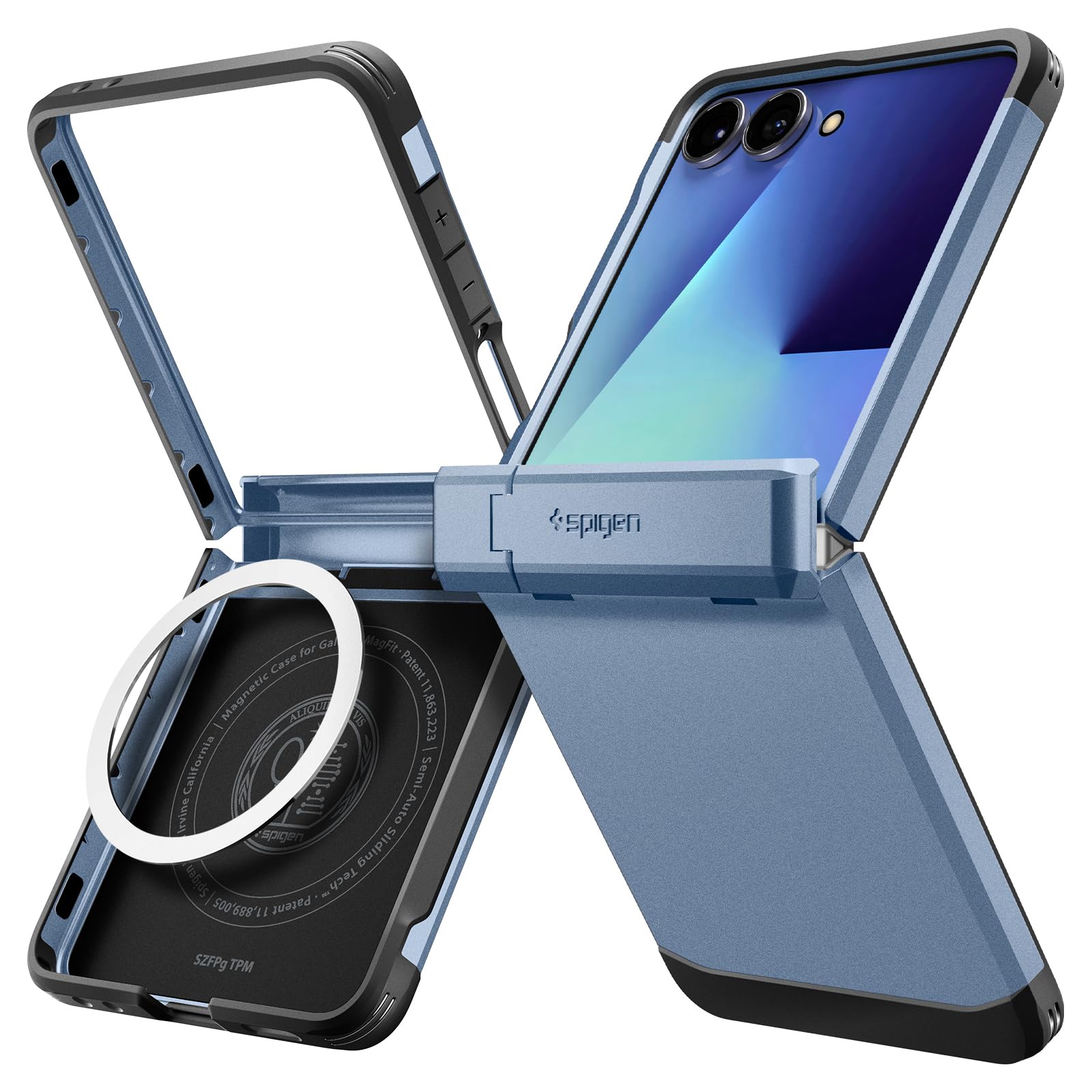 Spigen for Galaxy Z Flip 7 Case, Tough Armor Pro MagFit [Hinge Protection] [Fast Wireless Charging/Magnet for Galaxy] - Sierra Blue