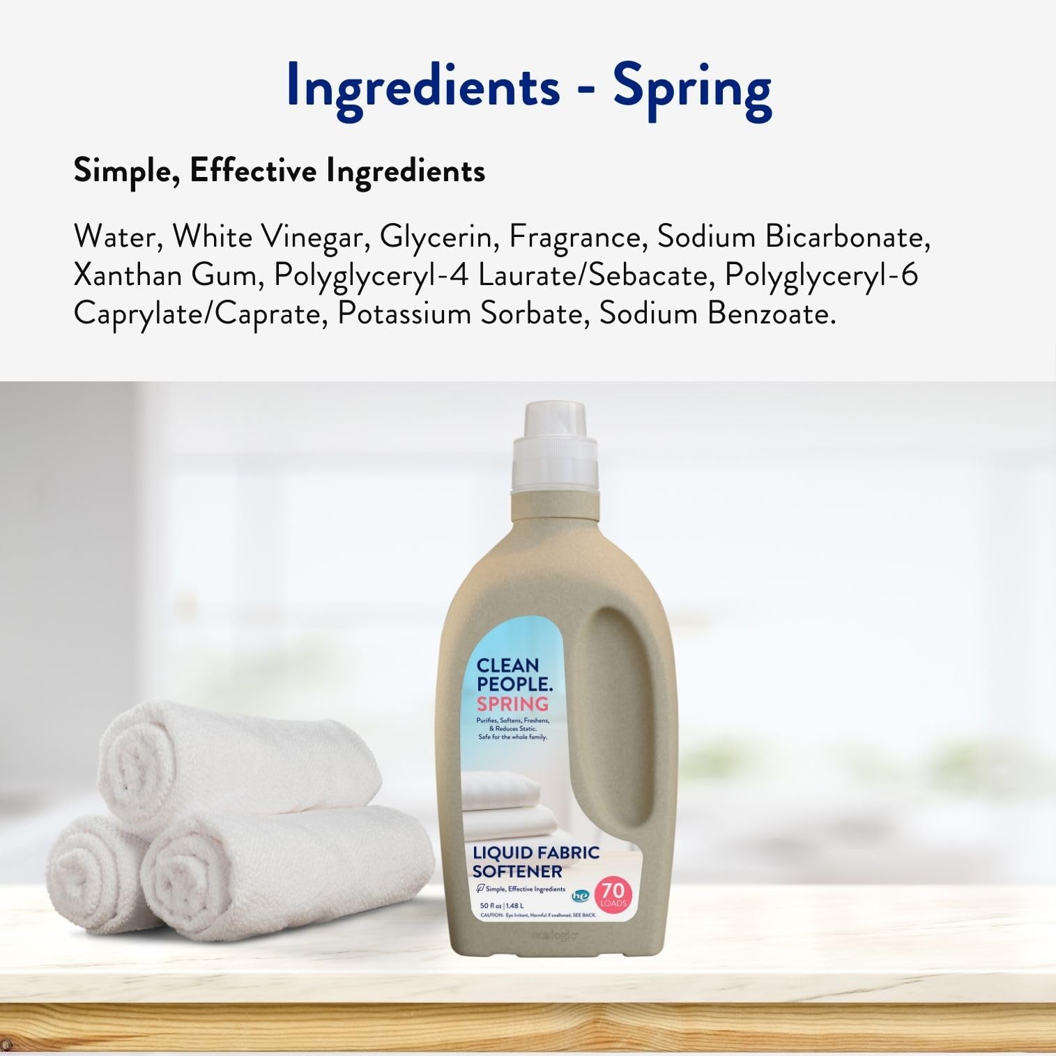 THE CLEAN PEOPLE Liquid Fabric Softener - Softens & Removes Static Cling - Vegan Scented Laundry Softener - Spring Scent, 50 fl oz - 74 Loads