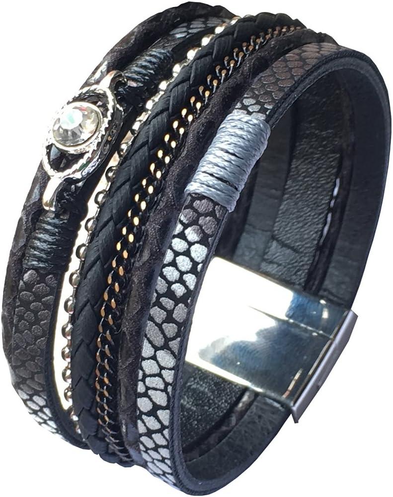 Aebor LuckyZ Women Fashion Snake Skin Leather Crystal Bracelet with Magnetic-Clasp Comfortable Wrap Bracelet