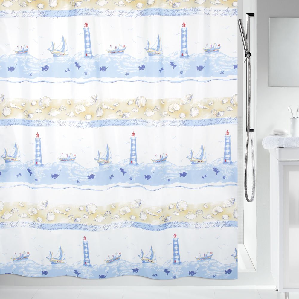 Spirella Nave Ciel Shower Curtain Textile Blue White Beige 180 cm x 200 cm — image 1