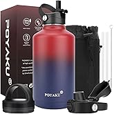 Water Bottle Insulated 32oz 40oz 64oz 128oz Straw Lid Spout Lid & 3 Lids, Leak Proof, Vacuum Insulated,Stainless Steel Water Bottle Wide Mouth for Sports, Gym or Office