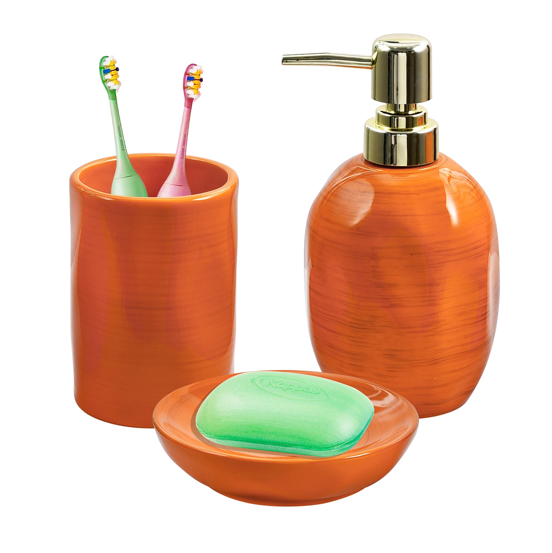 Photo 1 of *MISSING PARTS - See Clerk Notes*
Burnt Orange Bathroom Accessories Set, 3PC Ceramic Bathroom Sets Complete, Toothbrush Holders, Soap Dispenser, Soap Dish, Vibrant Bathroom Decor, Bathroom Organizer for Countertop