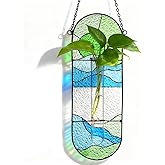Stained Glass Plant Propagation Stations - Handmade Sunshine Catcher Hydroponic Planter Window Hanging with Glass Tubes, Terrarium Decor Gifts for Women Mom Plant Lovers, Green