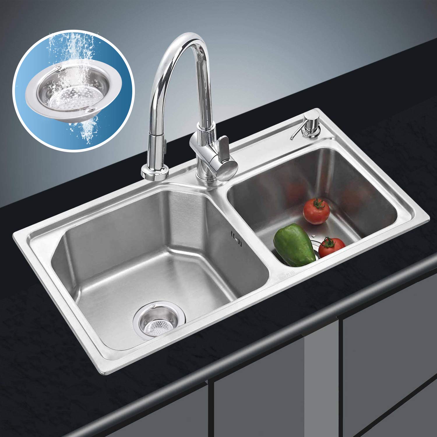 2PCS Stainless Steel Kitchen Sink Basket Strainer with Handle Garbage Disposal Stopper Mesh Basket, Kitchen Sink Strainer Baskets, Wide Rim 4.33\