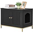 Homhedy Cat Litter Box Enclosure, Cat Washroom Furniture with Metal Frame, Pet House, Fit Most of Litter Box, Modern Style, Black and Gold