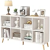 Flrrtenv 8-Cube Bookshelf 2 Tier Modern Bookcase with Legs, 47" Wood Bookshelves Storage Organizer Shelf, Freestanding Open B