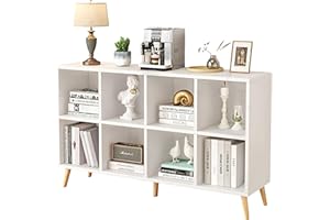 Flrrtenv 8-Cube Bookshelf 2 Tier Modern Bookcase with Legs, 47" Wood Bookshelves Storage Organizer Shelf, Freestanding Open B