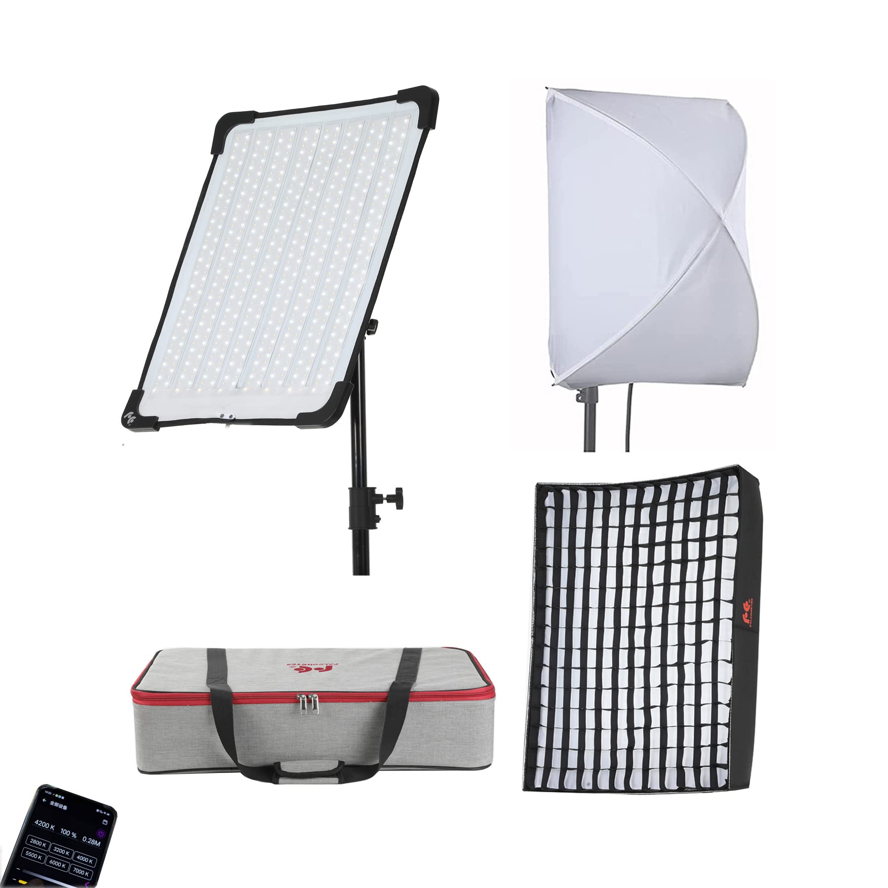 Falcon Eyes RX-18TDX III Flexible LED Photo Light Panel + Honeycomb Grids Softbox 100W Bi-color 3000-5600K LED Studio Continuous Lighting with DMX and APP Control