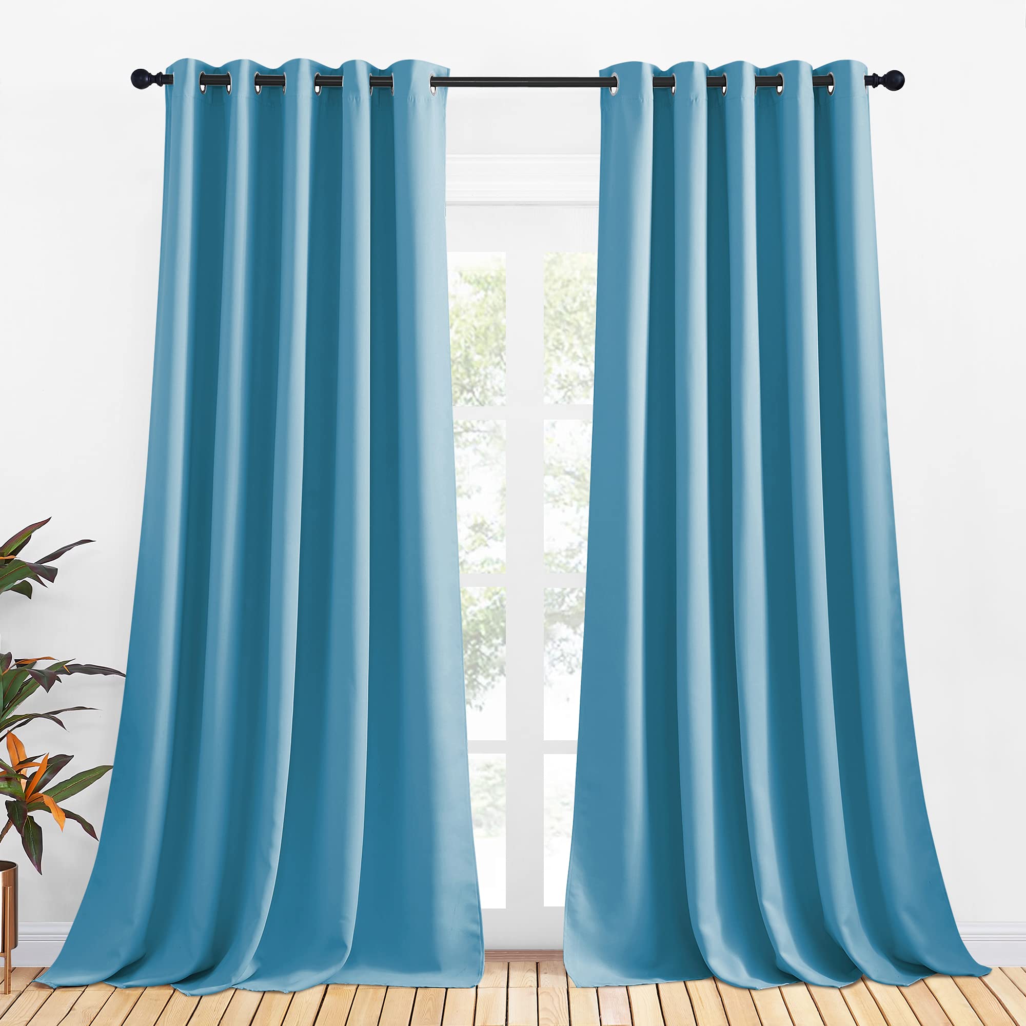 NICETOWN Blackout Curtain Panels for Bedroom, 2 Panels, W70 x L95-inch, Teal Blue, Thermal Insulated Grommet Top Blackout Draperies and Drapes for Basement Image