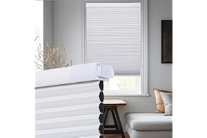 Tonature Upgrade No Drill No Tools Cellular Shades for Indoor Windows 38mm Honeycomb Blinds Cordless Free Stop Blinds for Windows White Blackout 34.5" WX64 H