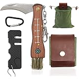 Mushroom Knife with Brush and Foraging Bag Kit, Folding Gardening Knife for Pruning, Foraging Knife with Belt Pouch & Sharpen