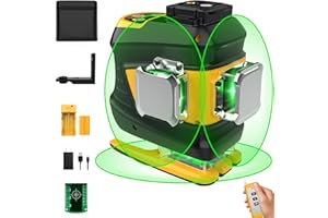 Laser Level 360 Self Leveling, DEGLASERS 3x360° 3D Green Cross Line Laser Level Tool with 4 Adjustable Brightness, Remote Control, Rechargeable Battery and Magnetic Stand