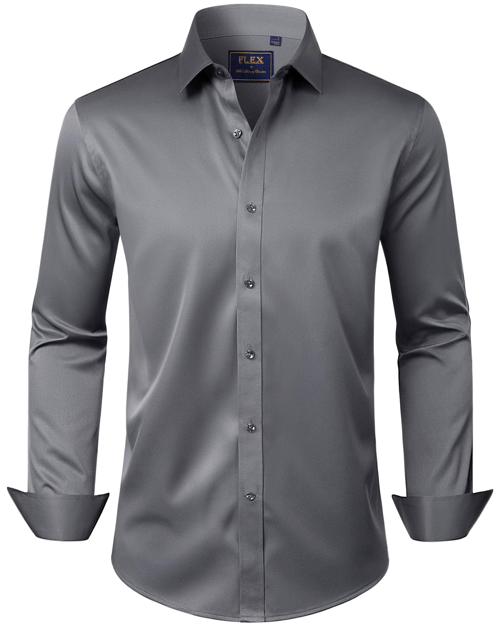 Photo 1 of J.VER Men's Dress Shirts Solid Long Sleeve Stretch Wrinkle-Free Formal Shirt Business Casual Button Down Shirts Grey Large