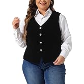 Agnes Orinda Plus Size Vests for Women Waistcoat Steampunk Velvet Sleeveless Button Down V Neck Suit Vests