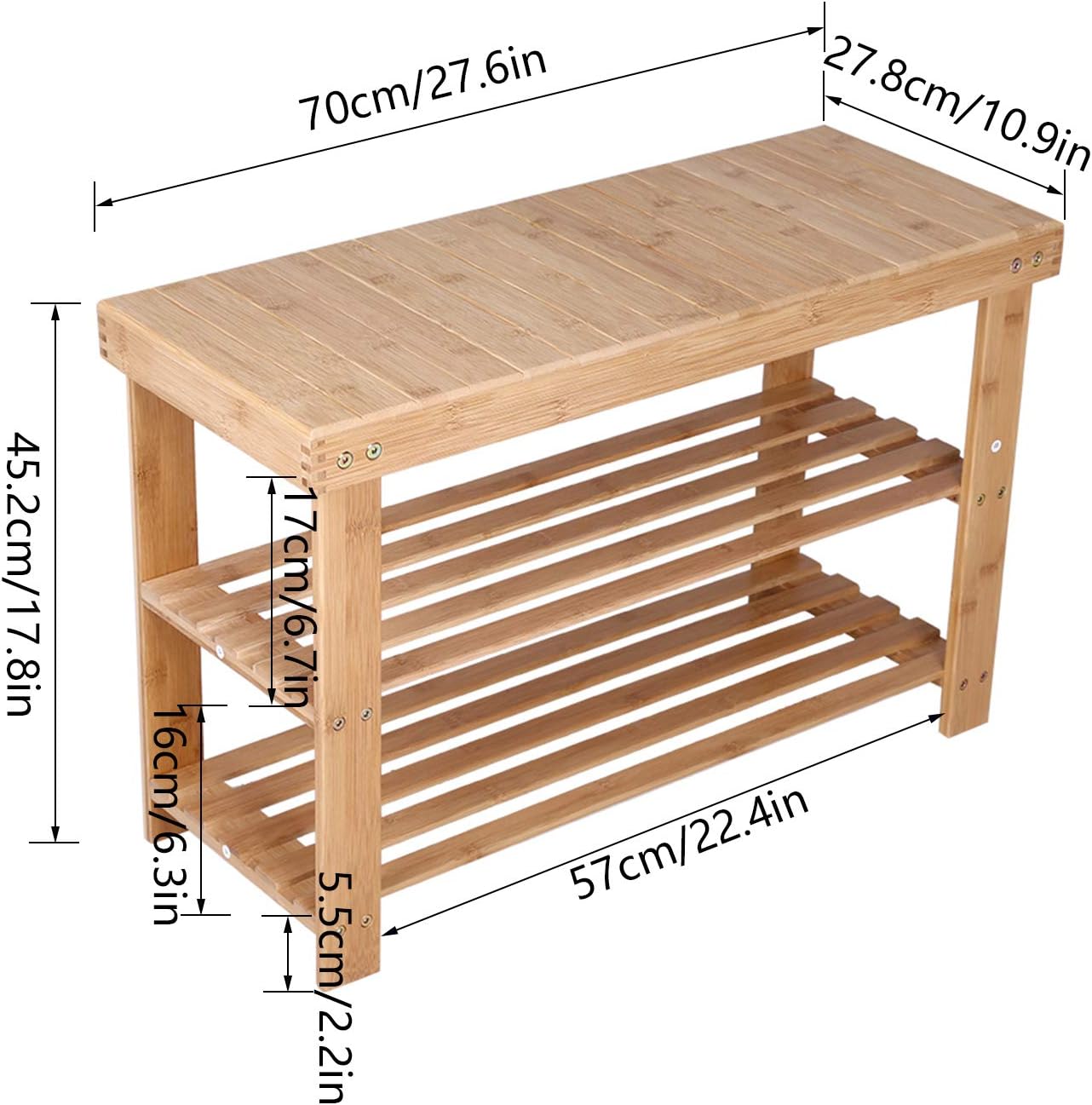 KKTONER Bamboo Shoe Rack Bench 3 Tier Entryway Seat Shoe Organizer Storage Shelf Natural Color: Kitchen & Dining