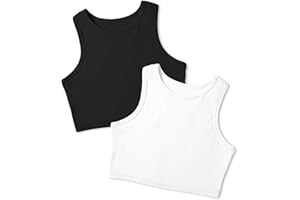Auranso Girls Tank Tops 2 Pack Ribbed Knit Sleeveless Round Neck Basic Crop Tops for Kids