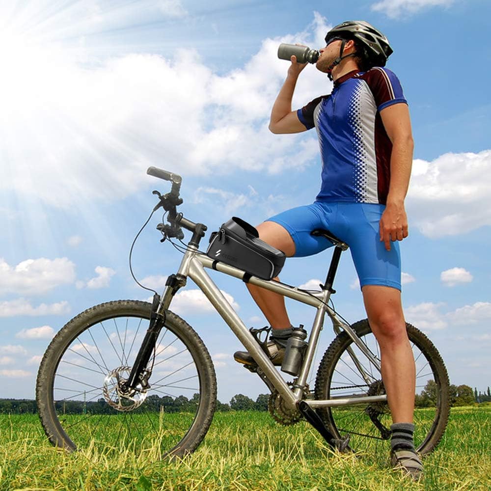 Bicycle Front Frame Bags, Waterproof Cycling Phone Mount Touch Screen Bike Phone Front Frame Bag with Sun Visor Large Capacity Compatible with iPhone 7plus 8plus X XS Max XR : Sports & Outdoors
