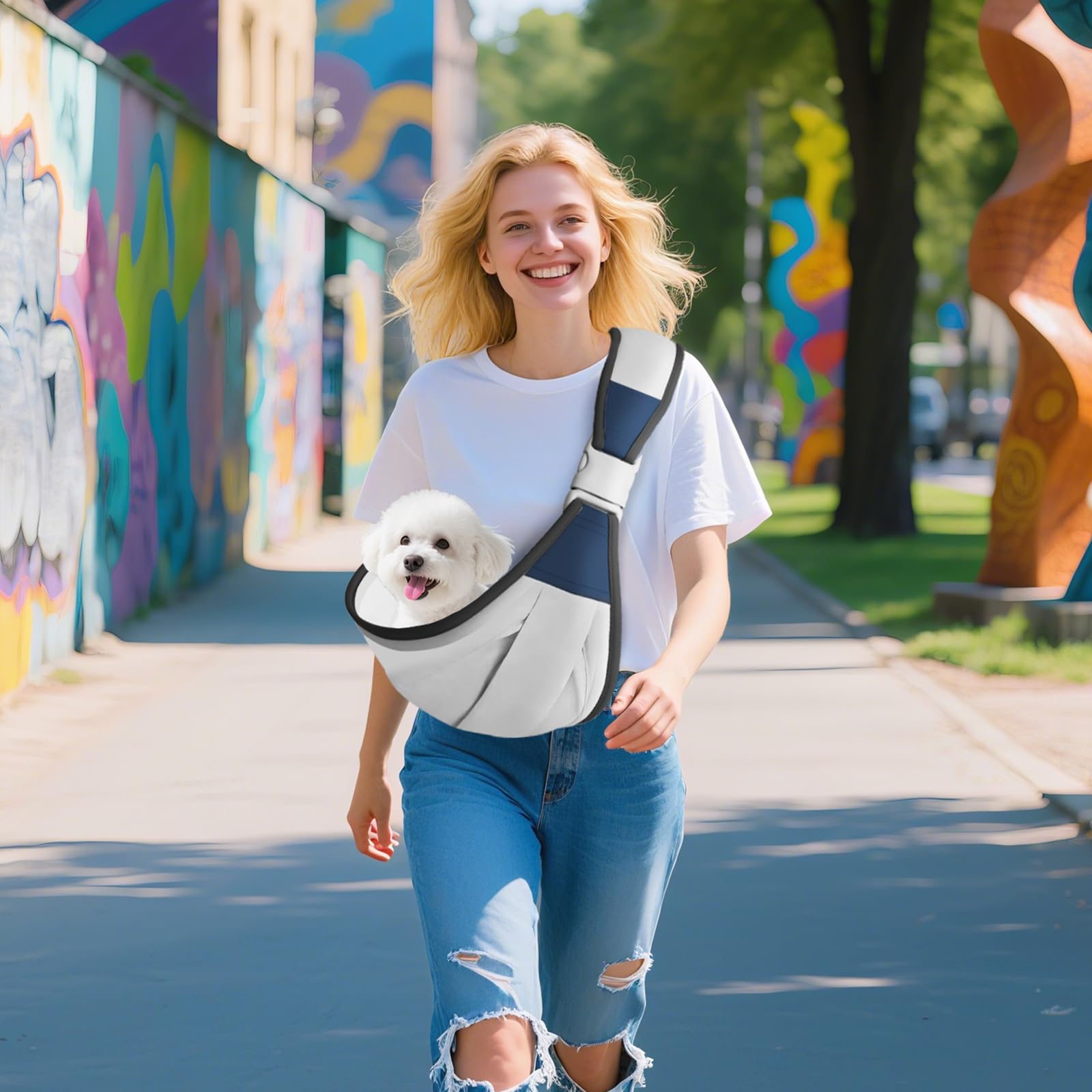 Photo 1 of Deeteck Adjustable Dog Carrier Sling: Portable & Soft - Hand-Free Dog Sling Carrier for Carry Small Dogs and Cats Outdoor - Pet Sling Carrier Suitable for 3-15Lbs pet?Grey Cloth?
