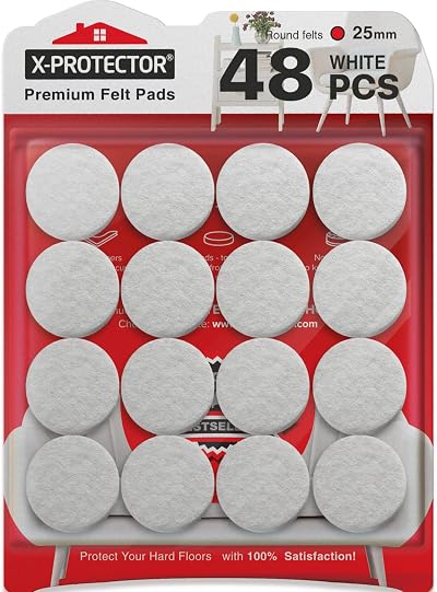 X-Protector Chair Pads 48 Pack Felt Furniture Floor Protectors 25mm