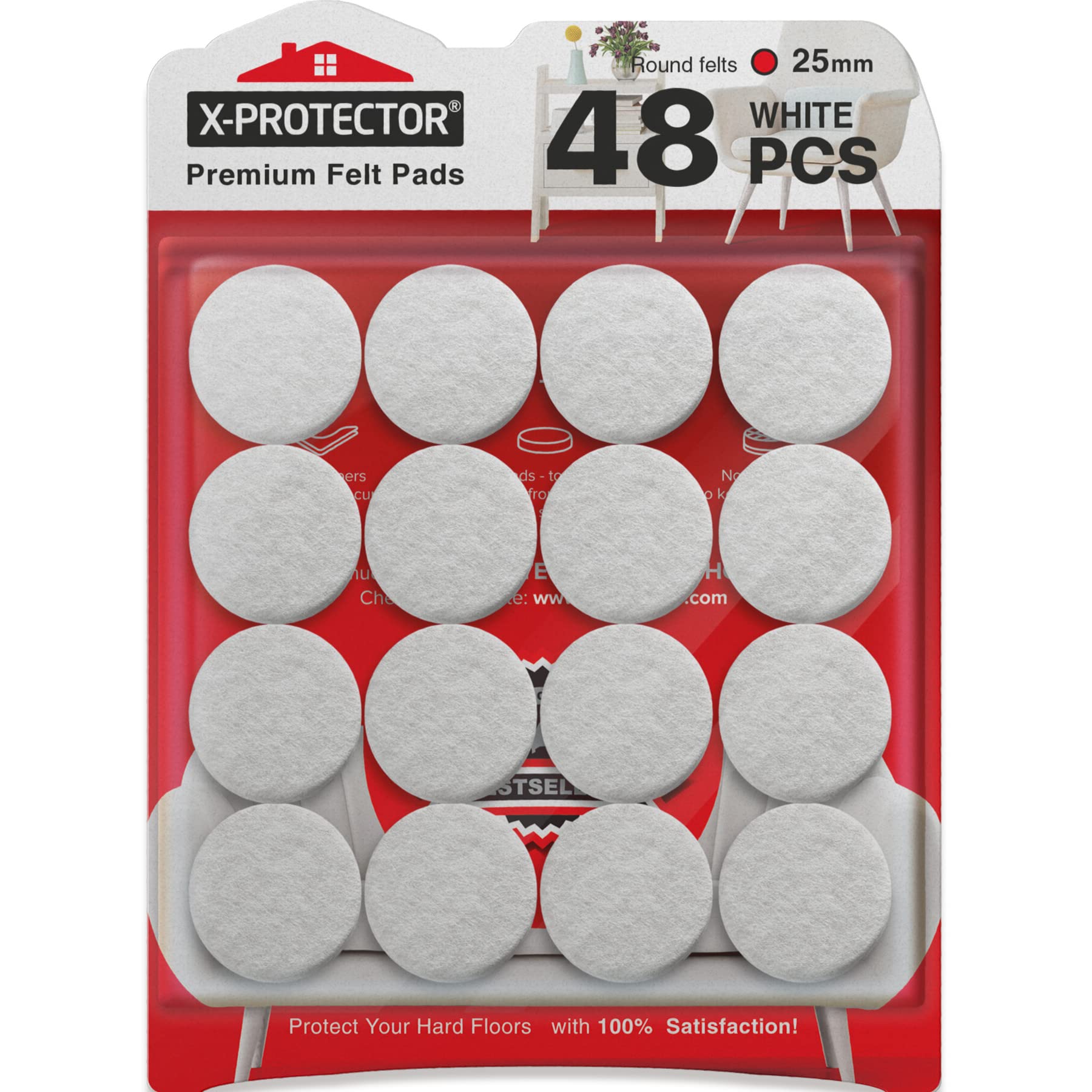 Chair Pads Floor Protectors X-PROTECTOR 48 PCS - Felt Furniture Pads - Premium Chair Feet Protectors - Huge Quantity Floor Protector Pads - Protect Wood Floors with Chair Leg Floor Protector!