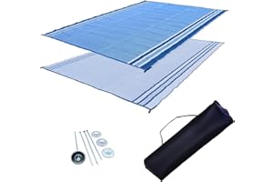 EZ TRAVEL COLLECTION EZ Travel Distribution RV Patio Mat Outdoor Tent and Grass Mat with Bag and Stakes (Reversible) (Ocean Blue, 9' x 18')