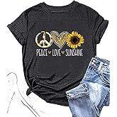 Vintage 60s 70s Peace Shirts Women Groovy Floral Sunflower Graphic Hippie Lover T-Shirt Casual Short Sleeve Tees Tops