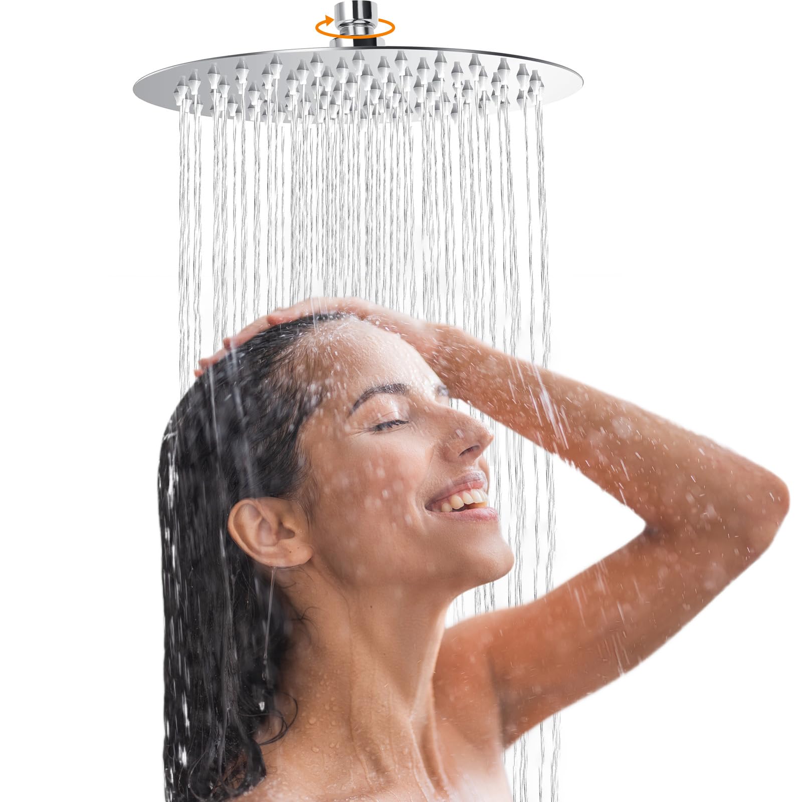 9.84 Inch High Pressure Rain Shower Head, G1/2 Universal Fitting Fixed Replacement Showerhead, 304 Stainless Steel Rainfall Shower Head, 360°Swivel Adjustable Bathroom Overhead Waterfall Showerhead