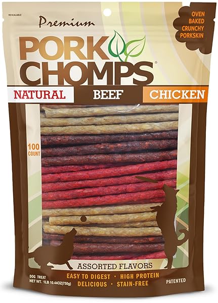 PORK CHOMPS DOG CHEWS, 5 INCH MUNCHY STICKS,...