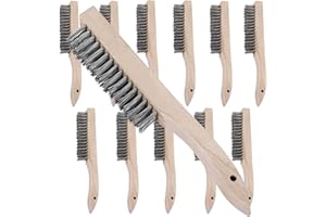ZOENHOU 12 Pieces 10 Inches Wire Brush Wooden Handle, Multi-Purpose Wire Scratch Brush, Wire Brushes for Cleaning Welding Slags and Rust, 20 Steel Wires Each Hole