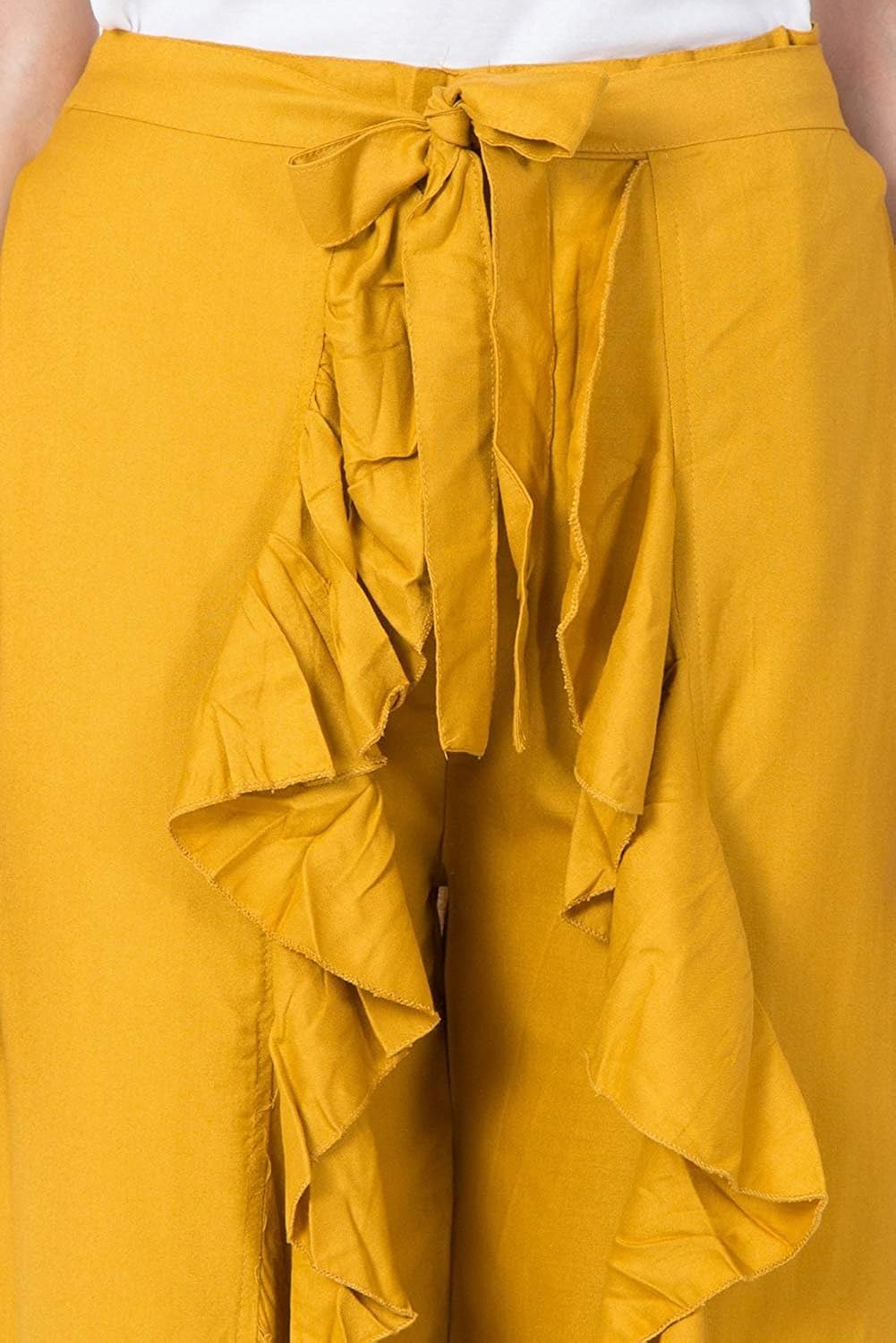 dudi's women's ruffle palazzo skirt (d40_yellow_free size)