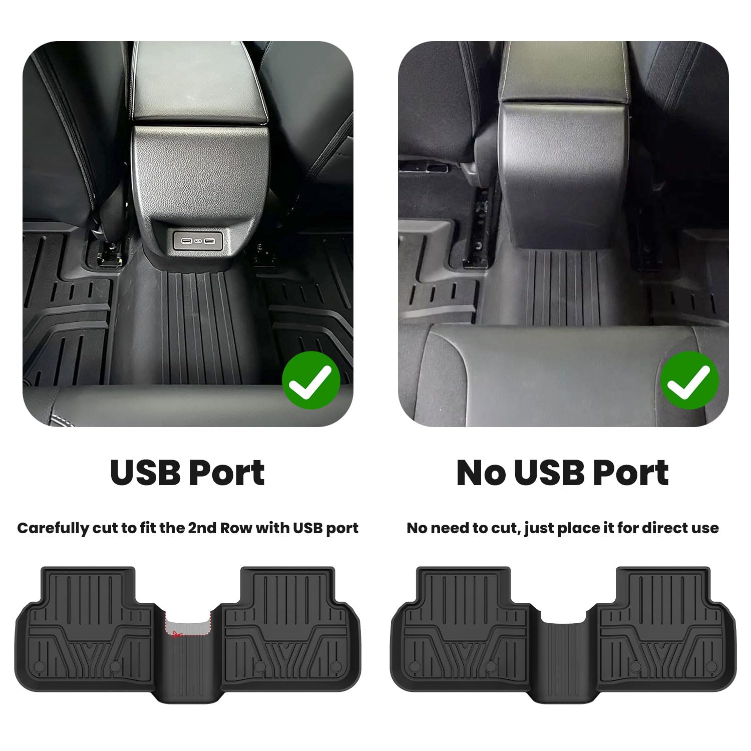 LASFIT Floor Mats for Honda Civic 2022-2025 2026 (Fits Rear Seats with or Without USB Ports) | for Acura Integra 2023-2025, All Weather Car Floor Liners, 1st & 2nd Row, Black