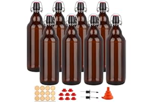 UrSpeedtekLive 8 Pack 32oz Amber Swing Top Glass Bottles, Flip Top Brewing Bottles with Airtight Stopper for Vanilla Extract,