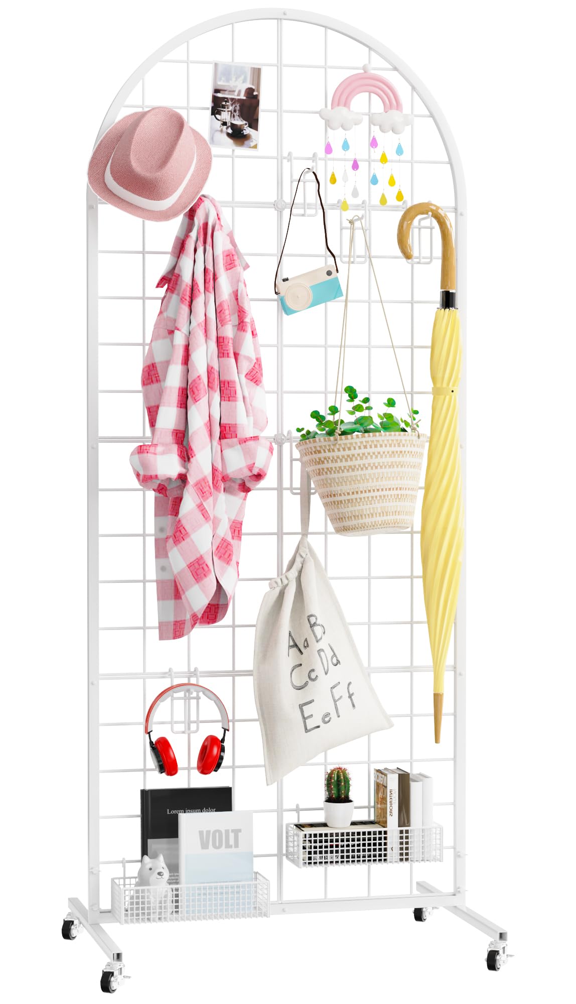 Photo 1 of Asee'm Grid Wall Panels Display Stand 2' x 5.2' FT White Movable Wire Grid Wall Display Rack Heavy Floorstanding Detachable Girdwall Panel with T-Base for Craft Show Rack, Retail Displays 1PCS