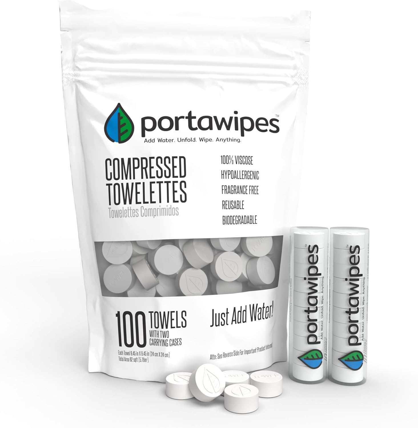 Portawipes Compressed Toilet Paper Tablet Coin Tissues 100 Pack with