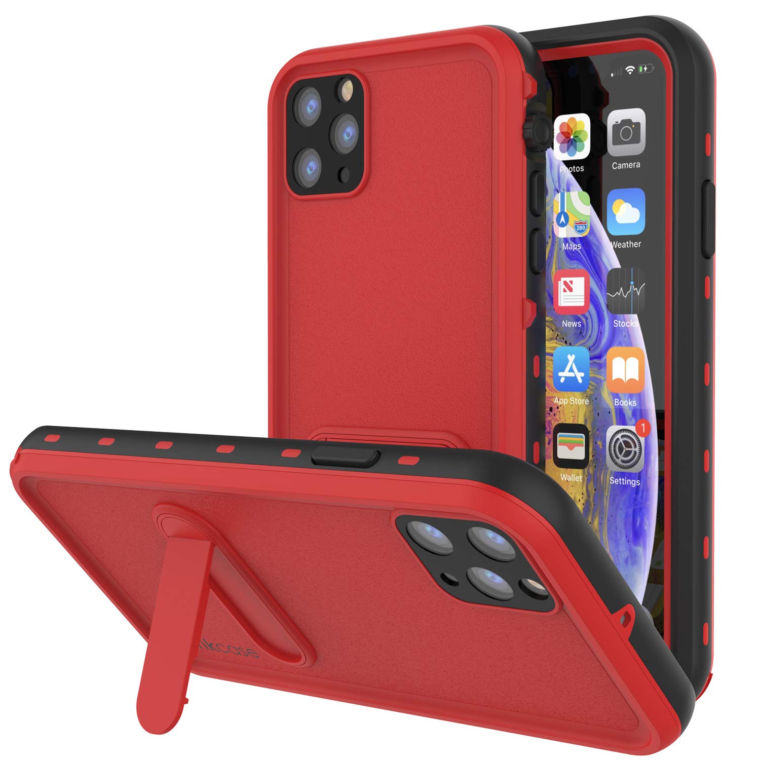 PunkCase iPhone 11 Pro Waterproof Case [KickStud Series] Slim Fit IP68 Certified [Shockproof] Armor Cover W/Built-In Screen Protector + Kickstand Compatible With Apple iPhone 11 Pro [Red]
